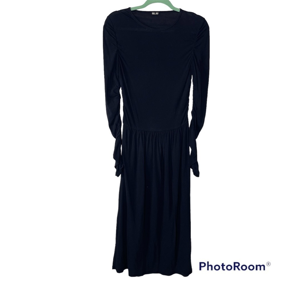 Arket Sweden Long Sleeve Cotton Midi Dress Black Medium